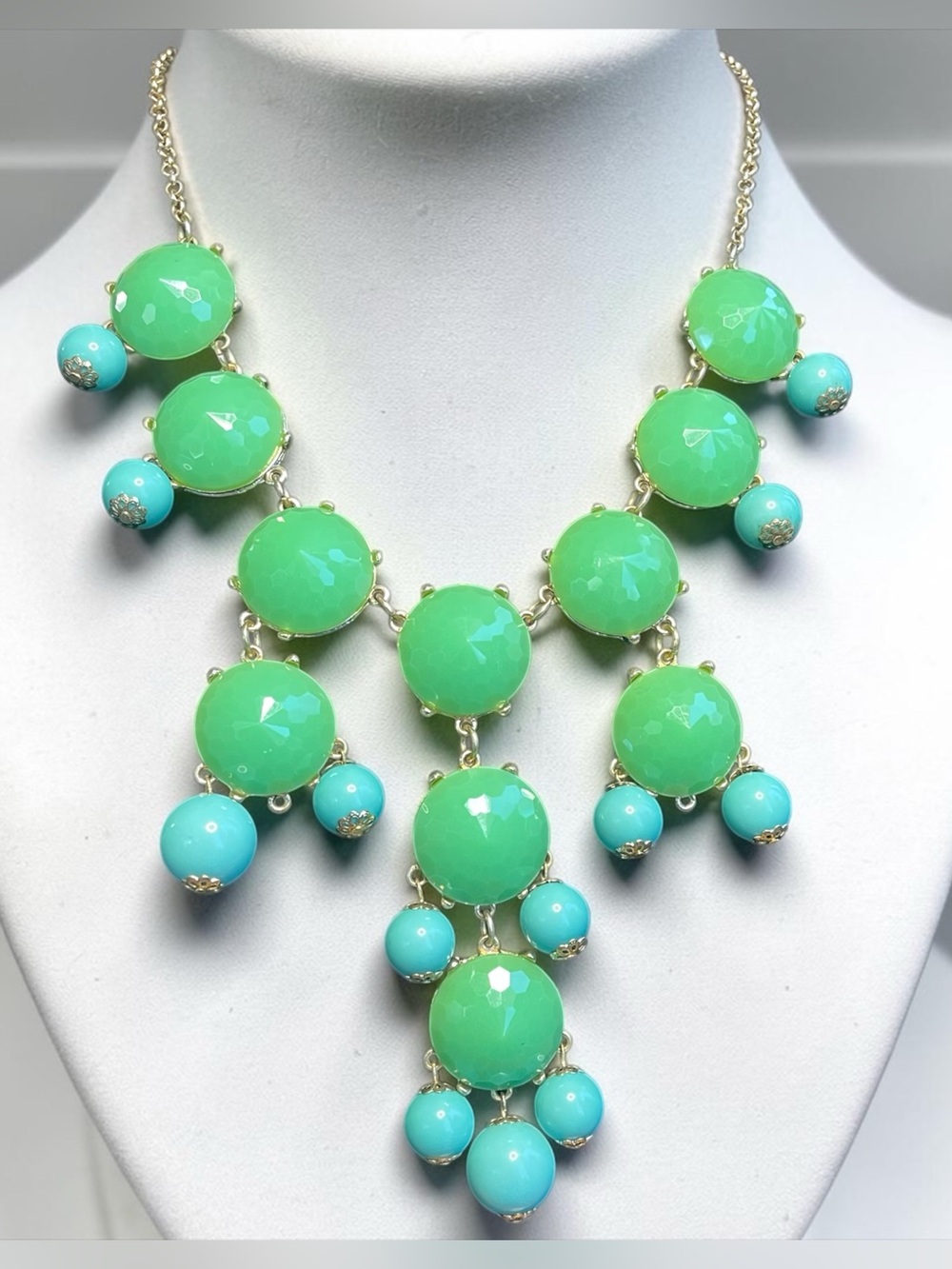 J.Crew Gold Tone Green Turquoise Bubble Statement Necklace
